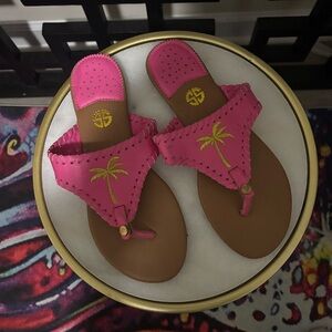 Simply Southern Pink Palm Tree Embroidered Thong Sandals